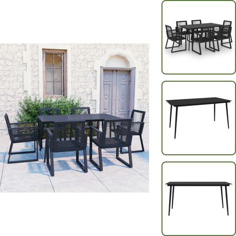 7-tlg. Garten-Essgruppe PVC Rattan Schwarz - Gartenmöbel Set - Esstisch - Gartensessel - Outdoor Furniture - Balkonmöbel (1/5)