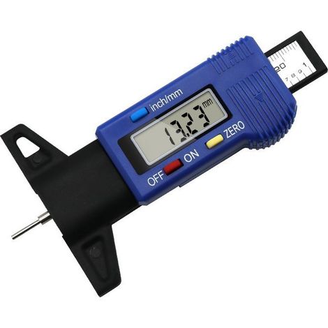 Jauge de profondeur de pneu (Bleu), jauge de profondeur de bande de roulement numérique, jauge de bande de roulement avec écran LCD, 0 25 mm (1/5)