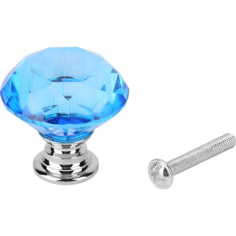 Poignée tirage en verre cristal forme diamant 30mm pour porte d'armoire, tiroir et placard, bleu, 1 pièce, bouton de meuble décoratif. (1/5)