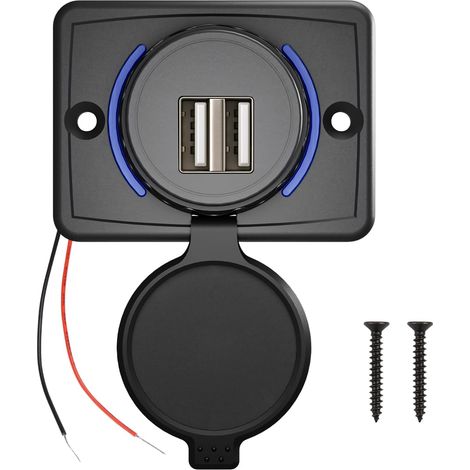 Prise USB pour Voiture, Double Prise pour Voitures, Chargeur USB 12 V pour Camping-Cars, Chargeur intégré 12 V-24 V en ABS pour Camping-Cars, Motos, Bus et Bateaux (1/5)