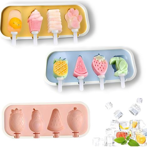 Set de 3 Moules à Glace en Silicone avec Couvercles, 12 Bâtonnets Réutilisables, Sans BPA, Parfait pour Enfants et Adultes, Moules à Esquimaux pour le Plaisir d'Été (1/5)