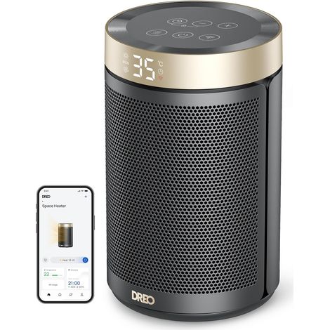 Stufa Elettrica Dreo, 1500 W a Basso Consumo Energetico, Silenziosa, Termostato con 3 Modalità, Timer da 12 Ore, Protezione contro il Surriscaldamento e il Ribaltamento, per Camera da Letto (1/3)