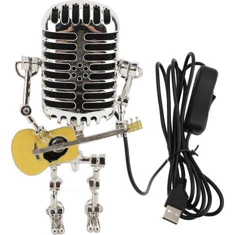 Lampadaire Table Rétro Microphone Guitar Robot Aluminium Lampe de Bureau Vintage Lumière Ambiance Décoration Domestique Robotique Édition Jaune Métal (1/4)