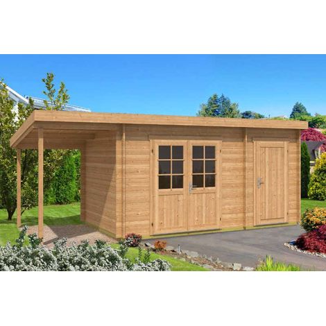 Alpholz Gartenhaus Maria mit Anbau & Schleppdach aus Massiv-holz, Gerätehaus, Garten Holzhaus inklusive Montagematerial, 40 mm Wandstärke, Imprägnierung (Pinie) (1/5)