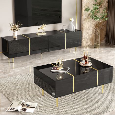 contenitore mobile tv 170 cm con tavolino nero HAVRYA (1/5)