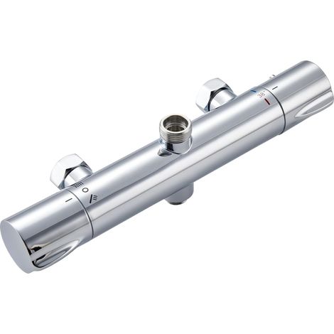 Thermostatic Shower Mixer with 2 Outlets, Round Shower Faucet, Top Outlet 3/4" BSP (26.4mm) and Bottom Outlet 1/2" BSP (21mm), Chrome Finish (1/5)