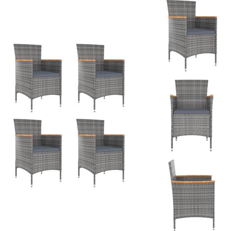 Garten-Essstühle 4 Stk. Poly Rattan Grau - Gartensessel - Gartenmöbel - Outdoor Möbel - Polyrattan - Balkonmöbel (1/5)