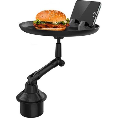 Vassoio portabicchieri per auto, vassoio per pasti in auto girevole a 360°, vassoio per pasti in auto con alloggiamento per cellulare, vassoio per alimenti per caravan, campeggio, yacht, camion - Crez (1/4)