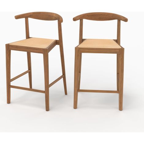 Lot de 2 chaises pour îlot central 64 cm en teck vernis et cannage - Alia (1/5)