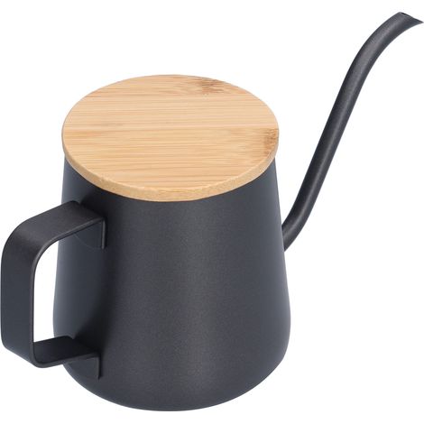 350 ml Edelstahl-Kaffeekanne mit langem, schmalem Ausguss und Bambusdeckel für die manuelle Kaffeezubereitung (1/5)