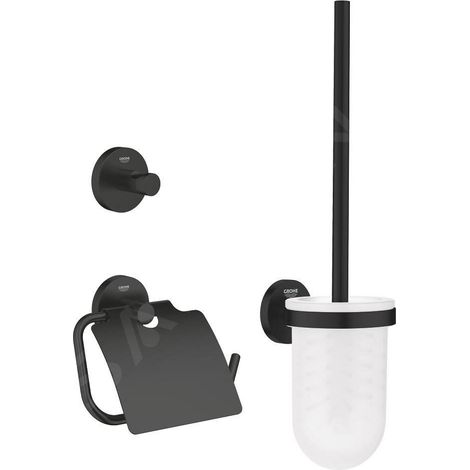 Grohe – Set d'accessoires de toilette 3 en 1 noir mat – Installation murale avec fixation cachée – Matériaux verre et métal – 412042430