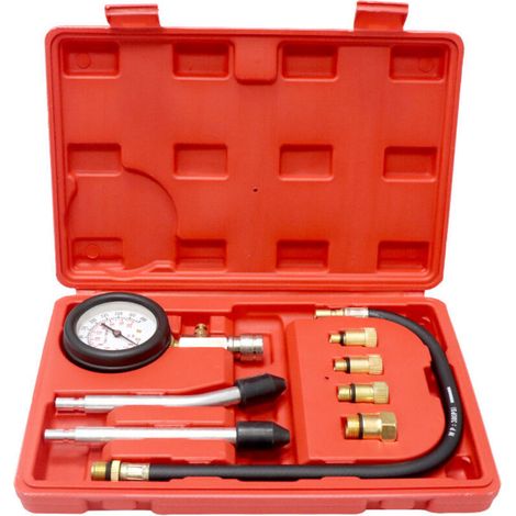 Testeur de Compression, Coffret de compressiomètre Set de compresseur pour Tous Moteurs Deux Kfz M10 M12 M14 M18 0-20 bar & 0-300 psi