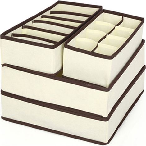 Lot de 4 organiseurs de tiroirs en tissu, boîte de rangement pour vêtements, garde-robe, chambre à coucher, séparateurs d (1/5)