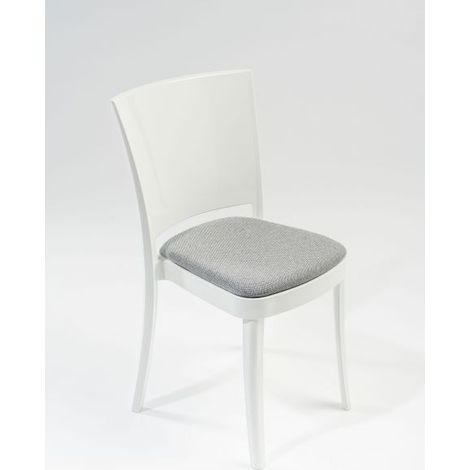 Sedia policarbonato bianco imbottita Lucienne - con cuscino TESSUTO TREVIRA CANVAS Colore cuscino Grigio (1/4)