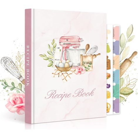 Journal de Recettes à Remplir, Livre Cahier de Recettes Cuisine et Blanc, Carnet Recette pour Enregistrer vos Propres Recettes, Livre Recette Vierge, Recipe Book Cookbook, Rose, Anglaise (1/5)