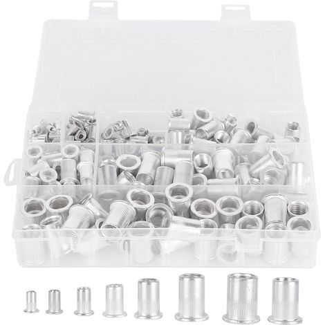 175 Stück Nietmuttern, Aluminiumlegierung, verzinkt, Flachkopf-Gewindeeinsätze, Hardware-Werkzeuge (1/5)