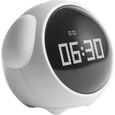 Garden FutureRéveil pour Enfant Numérique Rechargeable - Design Mignon Emoji - Veilleuse à Commande Vocale - 2 Alarms, 5 Voix, Snooze, Date, Température