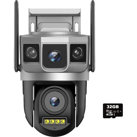 Caméra IP WiFi 4MP 6K Double Objectif Triple écrans Réseau Intelligent Moniteur sans Fil Protection de sécurité CCTV Caméras domestiques(32GB Card) (1/5)