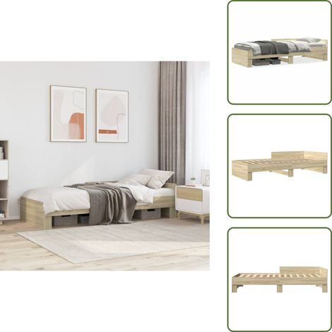 Bettgestell ohne Matratze Sonoma-Eiche 100x200 cm Holzwerkstoff - Holzbettwäsche - Bettsofa - Doppelbett - Einzelbett - Jugendzimmer