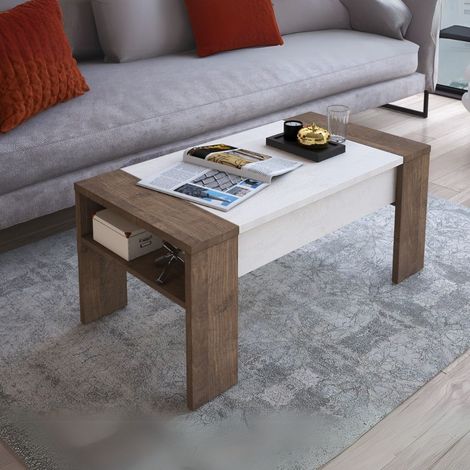 Mesa de almacenaje con tablero elevable en nogal eastwood y espátula - Pinzy (1/3)
