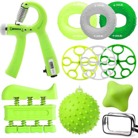 Hand Grip Musculation Main -10 Pack, Handgrip avant bras exercice des doigts, Poignée musculation, Balle anti-stress, Balle reeducation main balle de massage hexagonale pour athlètes et musiciens (1/5)