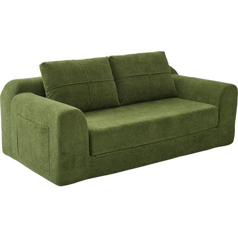 Canapé convertible 2-en-1 en velours vert avec accoudoirs, canapé-lit compact pliable 179×95×79 cm (1/5)