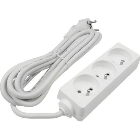 Rallonge 3 prises 3 m avec/sans 3 x 1,5 mm² blanche