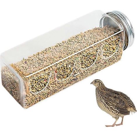 Auslaufsicherer 4-Port-Futterautomat für Küken und Geflügel, tragbares Zubehör für Wachtel- und Papageienkäfige. (1/5)