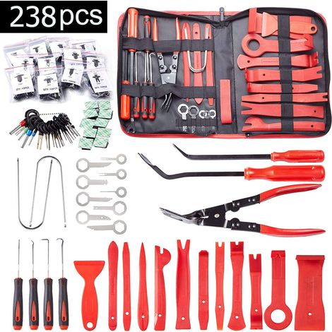 Kit Outils Démontage Garnitures, 238 Pièces, pour Panneau, Accessoires, Porte, Autoradio et Tableau de Bord, avec Extracteur Attaches (1/5)