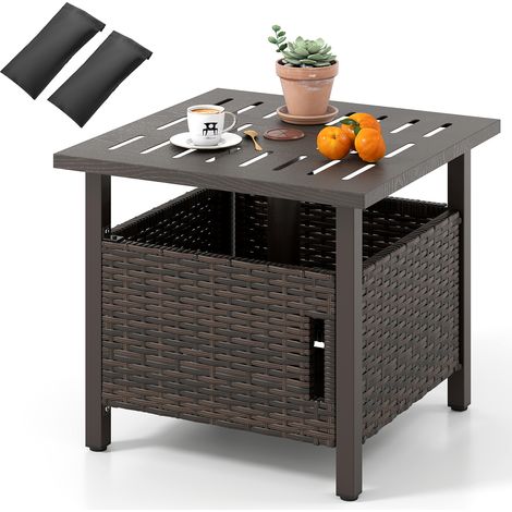 CASART Outdoor Side Table All-Weather PE Wicker Patio Umbrella Table-Brown (1/5)