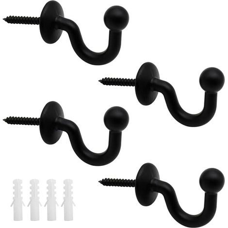 Lot de 4 attaches de rideaux en métal noir, support de rideau mural, design en forme de U, attaches de rideaux multi-usages pour rassembler les rideaux (1/4)