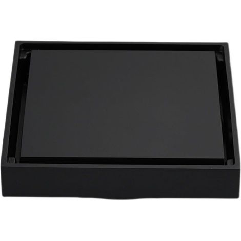 Linghhang – Siphon de sol encastré noir 10x10cm – Laiton massif et acier inoxydable – Noyau étanche avec filtre à cheveux – Installation facile