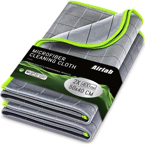 Chiffon Magique Microfibre Carbone 50x40 CM, 400 GSM Serviette sans Trace Absorbant Polissage, 2X Lingette Essuie Verre Vitre Lunette Voiture Auto Moto, Torchon Nettoyage Réutilisable Lavable (1/5)
