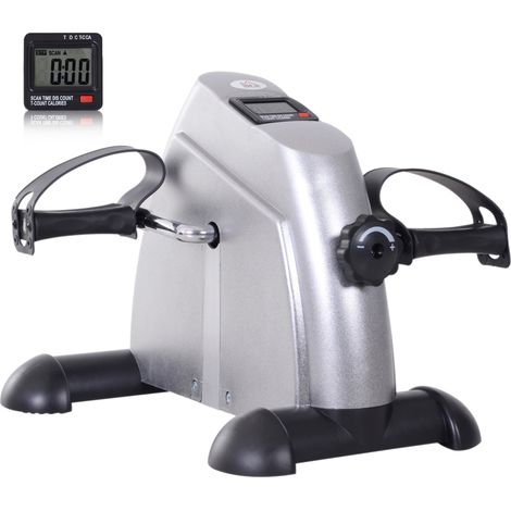 Mini vélo d'exercice portable pour les jambes et les bras, pédalier de rééducation avec écran LCD, argent (1/5)
