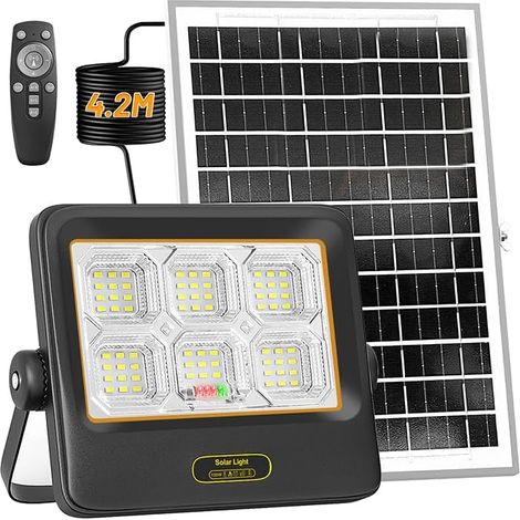 Projecteur Solaire LED d’extérieur 200W avec Panneau Solaire, IP67 Lampe Solaire exterieur avec Télécommande,4.2M Câble,pour Jardin,Garage