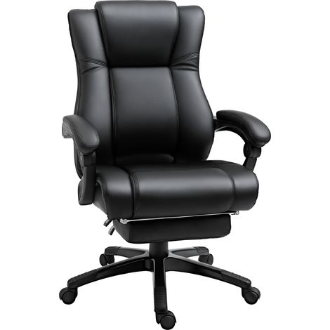 Vinsetto Executive Office Chair for Home, PU Leather Computer Chair, Swivel Desk Chair with Footrest, Wheels, Adjustable Height, Black