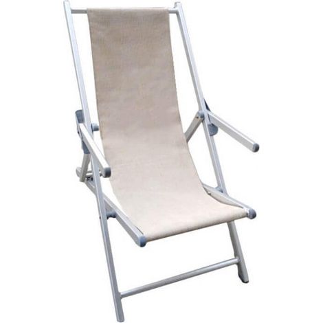 Sedia sdraio da spiaggia lido in alluminio e textilene con braccioli regolabile in 3 posizioni Ketch - Beige