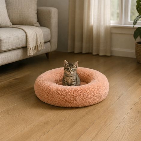 belviona Donut Katzenbett, weiches Katzenkörbchen mit flauschigem Plüsch, rutschfest & gemütlich, 40 cm Durchmesser, altrosa (1/4)