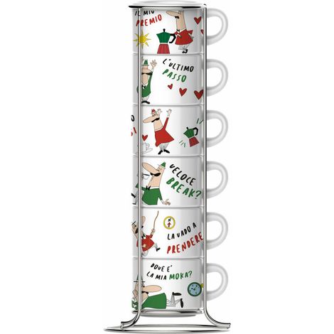 Bialetti Espressotassen-Set 7-tlg. mit Metallgestell, Kaffeetassen, Tassen, Bunt, TAZZ203