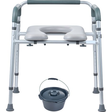 Mophorn Silla con orinal, cómoda con asiento acolchado y reposabrazos, altura ajustable en 7 niveles, cubo extraíble de 5,8 L, fácil de montar, capacidad de 158 kg, para adultos y personas mayores (1/5)