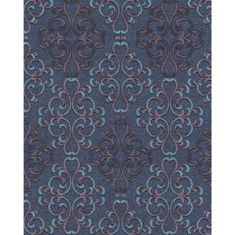 Carta da parati barocca EDEM 85037BR32 Carta da parati strutturata in stile barocco lucida blu blu-turchese lilla nero 5,33 m2
