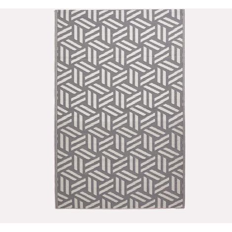HOMESCAPES Outdoor Rug Waterproof, Grey Luna Geometric, 180 x 270 cm