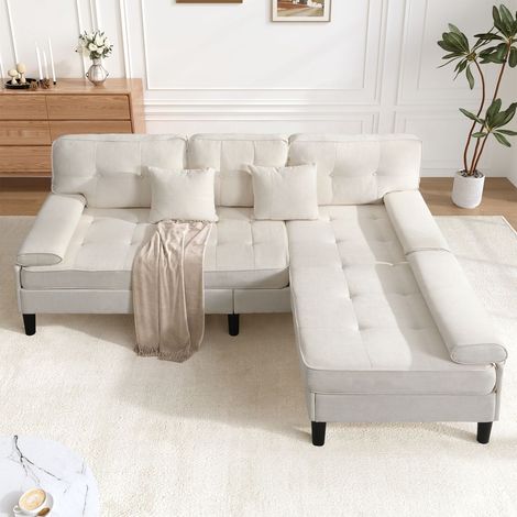 Canapé-Lit 195 cm fonction lit Couchage d'Appoint design modulaire en L revêtement chenille chaise longue pouf mobile (1/5)