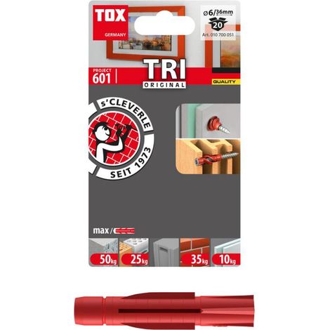 Bouchons universels TRI 6 x 36 mm - Marque TOX - blister de 20 unités.