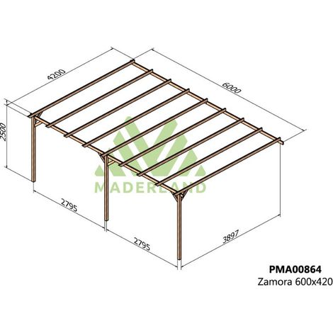Pérgola de Madera Maciza Adosada Zamora (Maderland) - 600 x 420 cm
