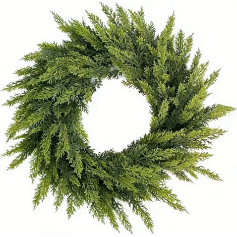 Realistischer künstlicher Weihnachtskranz, wasserfest und wiederverwendbar, für Tür, Wand, Innen- und Außendekoration, 50 cm, Zypressenblätter (1/5)