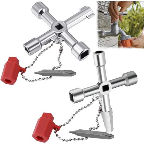 2Pcs, 4 Voies Clé Multifonction Robinet En Clé Universelle 4 En 1 Multifonction Triangle Armoire Electrique Pour Eau Électricité Compteurs Électriques Radiateurs Ascenseurs Etc (1/5)