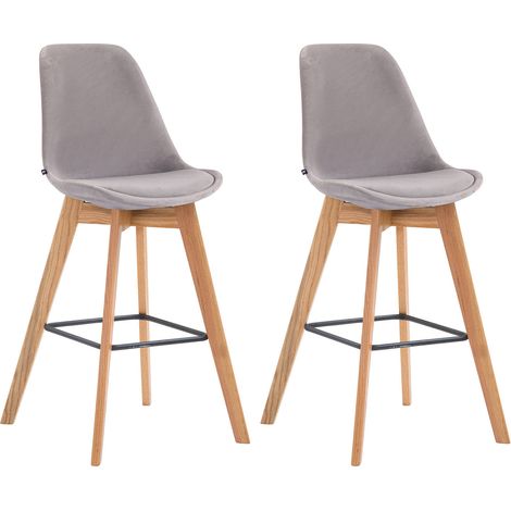 Lot de 2 tabourets de bar style scandinave avec dossier en velours gris et structure en bois naturel 100006055 (1/3)