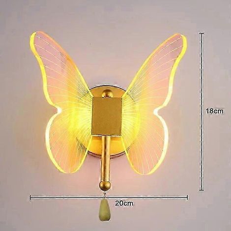 Applique murale LED papillon, lampe de chevet, éclairage intérieur pour chambre à coucher ou salon, luminaire d'ambiance (interrupteur à tirette, lumière blanche) (1/4)