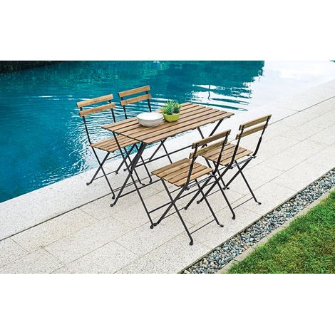 Set Tavolo e 4 Sedie da Giardino Pieghevoli Bistrò in Ferro e Legno di Acacia (1/5)